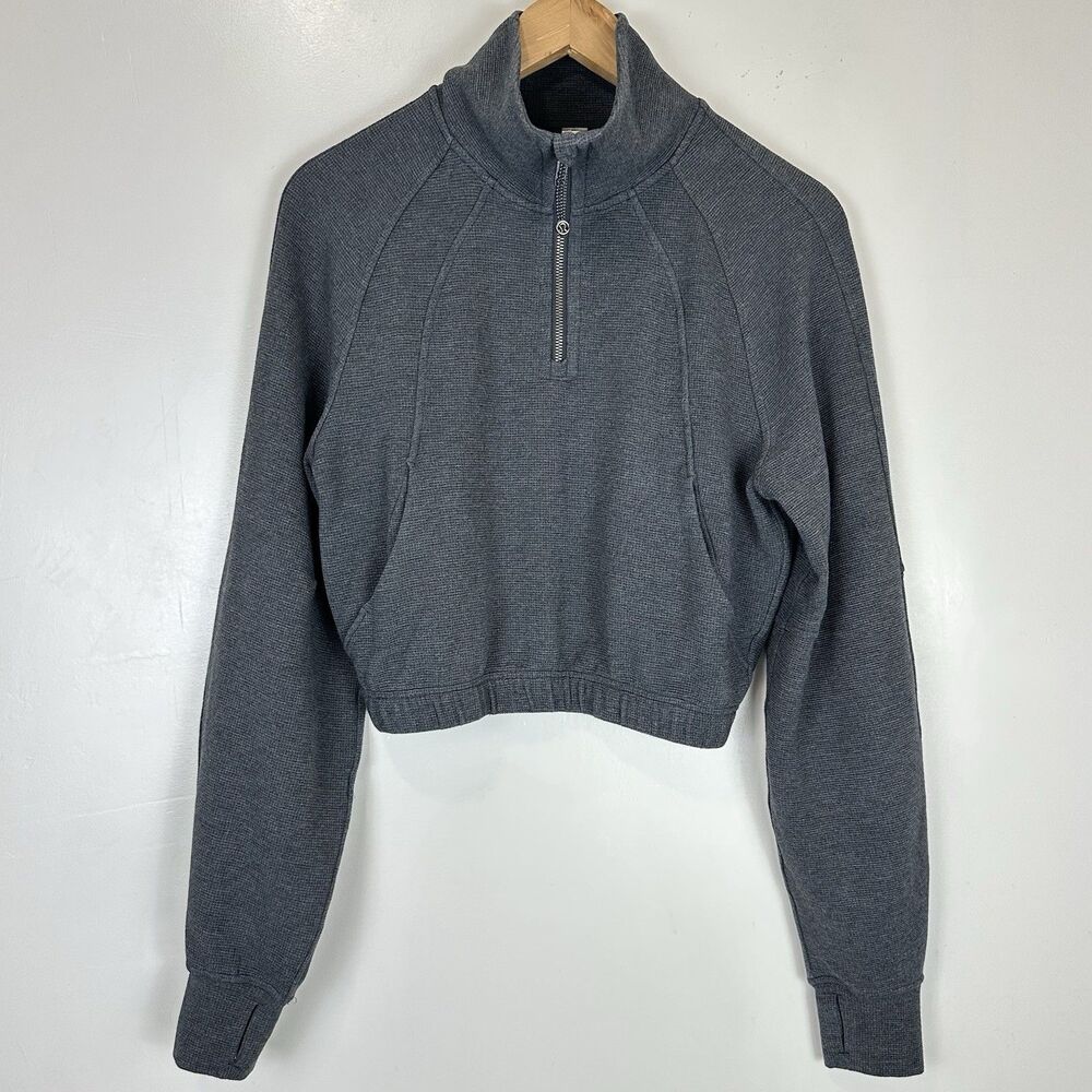 Lululemon XS Cropped Funnel Neck Scuba Waffle Heathered Graphite Grey